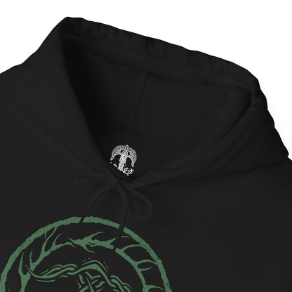 Folded Hooded Sweatshirt of Ironeye from Elden Ring Nightreign, a spectral archer emerging from deep shadow as the Night’s Tide consumes the lands of Limveld. His bow is raised toward unseen prey while faint necromantic light glows from his undead form beneath a tattered cloak. The design captures a hidden servant of darkness, determined to defeat the Night Lord and secure immortality within the endless night.