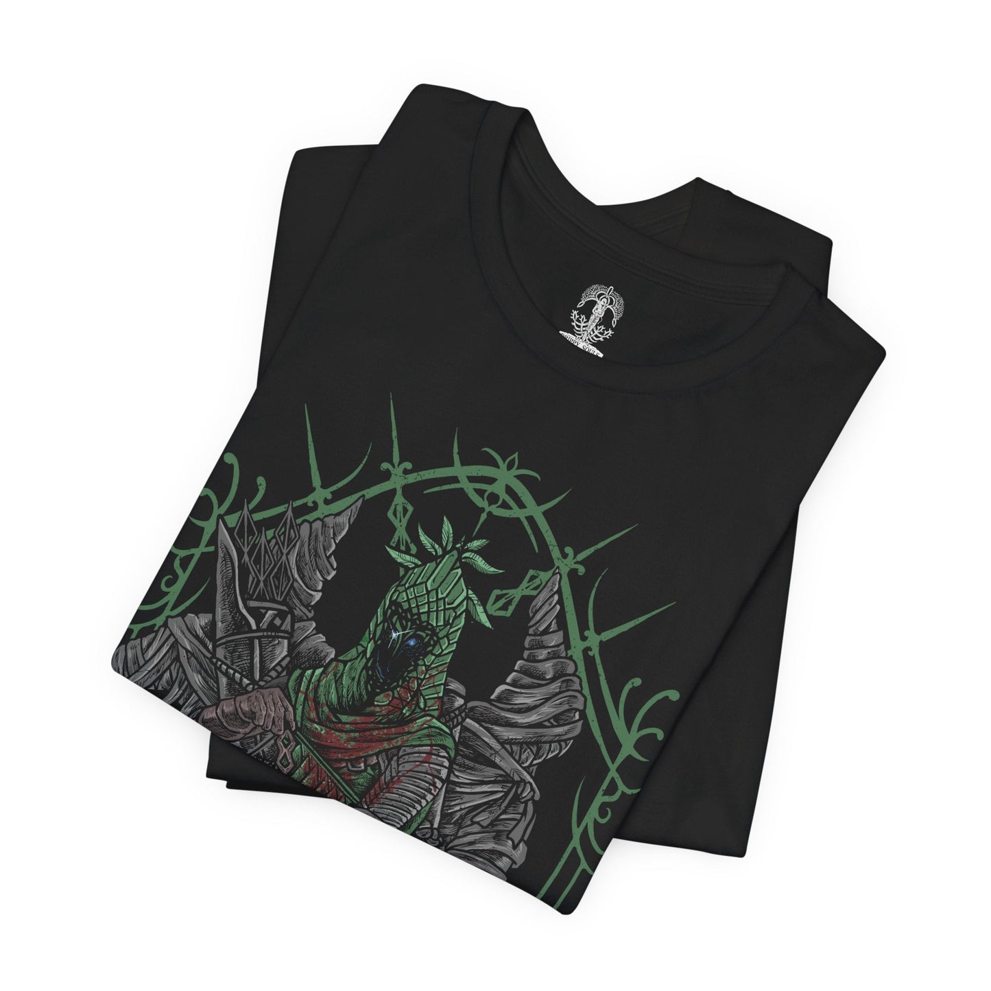 Image 5 of a T-shirt design of Ironeye from Elden Ring Nightreign, a mysterious undead archer of the Fellowship standing beneath an endless moonlit sky as the Night’s Tide blankets Limveld. His hooded silhouette draws a longbow with deadly precision while faint green deathlight glows from within his armor. The design captures a silent assassin who fights not to end the night, but to preserve its eternal darkness.