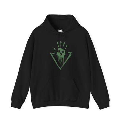 Image 4 of a Hooded Sweatshirt featuring Ketheric Thorm from Baldurs Gate 3 enveloped in Myrkul’s divine power, his skeletal armor and glowing eye sockets a harbinger of doom. Necrotic flames and spectral bones twist around him as he spreads death across Faerûn. This design embodies the fusion of mortal ambition and godly wrath, portraying the dread of the Lord of Bones.