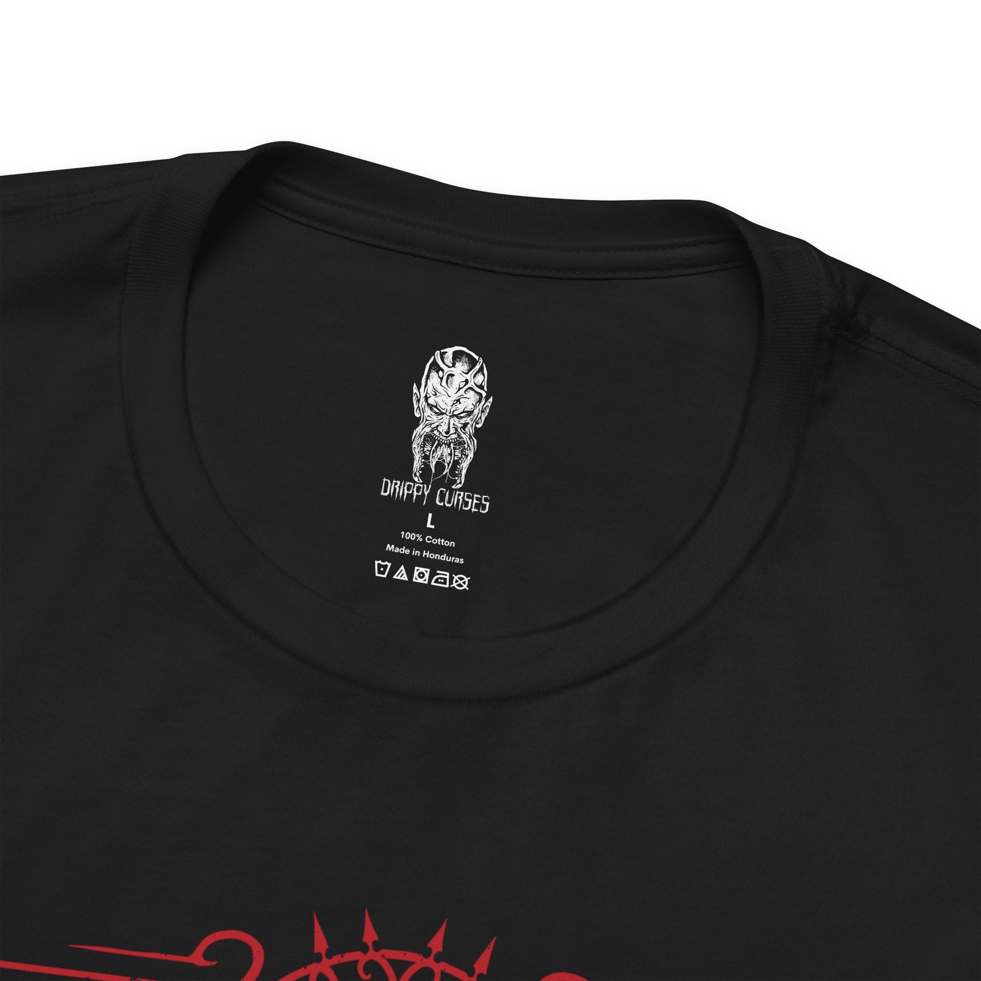 Folded T-shirt design of Kyle Crane from Dying Light facing a pack of Volatiles on a rooftop at night, UV light glowing in one hand as the creatures emerge from the darkness. Their sinewy bodies and glowing eyes pierce through the shadows while the ruined city stretches below. The design captures the terror of nighttime survival and the relentless hunt that begins after sunset.
