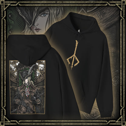 Thumbnail of a Hooded Sweatshirt showcasing Lady Maria from Bloodborne, protector of the Astral Clocktower and one of the most revered figures in the Healing Church’s dark history. A master of the Rakuyo and descendant of Cainhurst blood, Maria is both graceful and brutal in combat. This design honors her melancholic story—torn between past sins and her vow to shield the secrets of the nightmare—making it a must-have for fans of Bloodborne’s gothic lore.