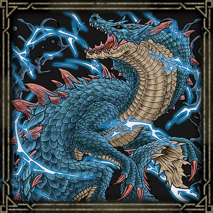 Artwork of Lagiacrus the Lord of the Seas. Lagiacrus is the iconic Leviathan of the seas in the Monster Hunter, ruling coastal ecosystems with overwhelming power. Generating electricity through its body, it releases devastating thunder attacks beneath the waves. As the flagship monster of Monster Hunter Tri, Lagiacrus embodies the series’ shift into underwater combat and oceanic dominance.