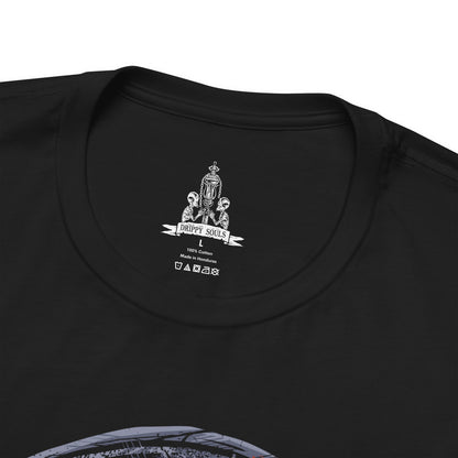 Folded T-Shirt design of Laurence the First Vicar from Bloodborne: The Old Hunters, depicting the towering cleric transformed into a monstrous beast with burning flesh, elongated limbs, and a terrifying horned silhouette. Flames erupt from his body as embers and dark shadows surround the beast, emphasizing his fiery transformation and tragic downfall. The artwork captures Laurence's connection to the Healing Church, the beastly scourge, and the haunting gothic horror of Bloodborne.