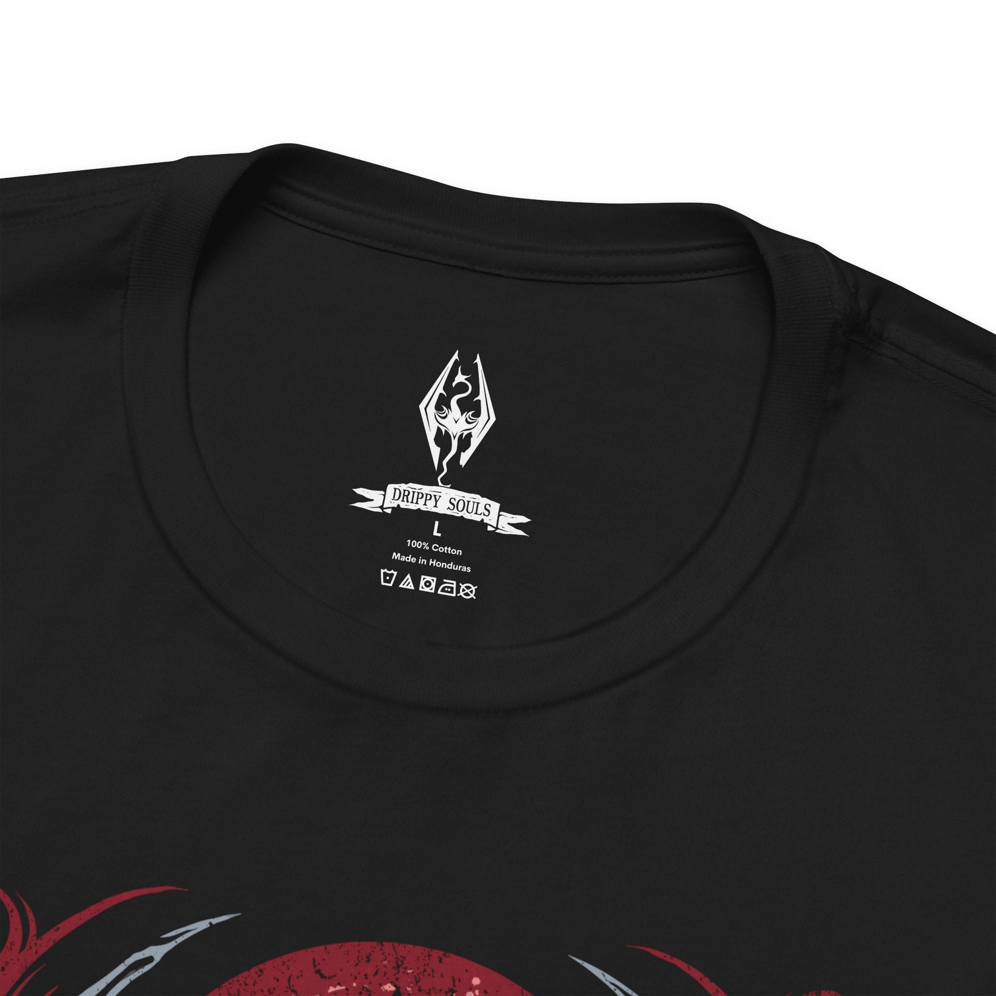 Folded T-shirt featuring Lord Harkon from Skyrim, the ancient Vampire Lord who seeks to fulfill the Tyranny of the Sun prophecy. His monstrous winged form radiates dark power drawn from Molag Bal, the Father of Vampires. This design captures Harkon’s terrifying transformation, glowing crimson eyes, and the cold majesty of Castle Volkihar’s corrupted nobility.