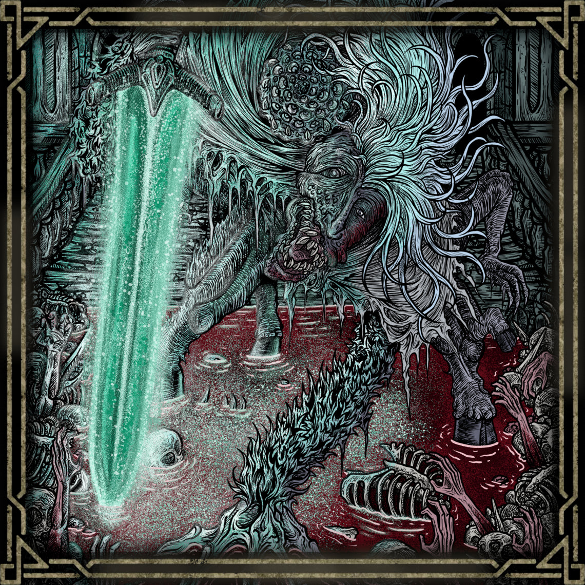 Concept Art of Ludwig the Accursed Holy Blade Grim. Ludwig, once a noble hero, became a beast consumed by the nightmare’s curse. Wielding the Holy Moonlight Sword, he briefly regains sanity mid-battle, remembering his purpose before falling again into horror. His transformation is a powerful allegory for Bloodborne’s lore—where even the brightest lights are eclipsed by the abyss of blood.