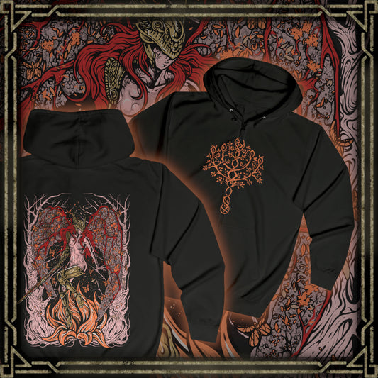 Thumbnail of a Zip-up Hooded Sweatshirt featuring Malenia, Blade of Miquella from Elden Ring, the undefeated demigod and twin of Miquella. Known for her graceful yet deadly swordsmanship, she stands as one of the most iconic figures in the Lands Between. Cursed by Scarlet Rot yet unbroken in spirit, Malenia embodies both divine beauty and unstoppable will. This design captures her tragic power and her vow to protect Miquella at all costs.