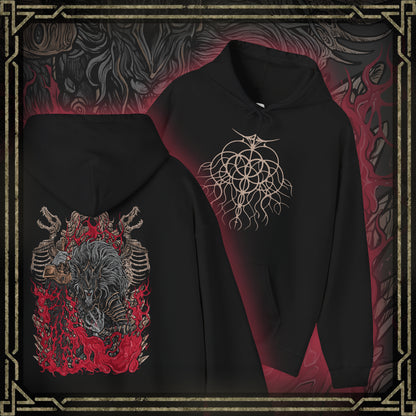 Thumbnail of a Hooded Sweatshirt showcasing Maliketh, the Black Blade, a towering warrior-beast in Elden Ring who sealed away Destined Death to preserve the Golden Order. His feral grace and shadowy armor reflect both martial mastery and burdened loyalty. This artwork honors his pivotal role in the Erdtree’s dark legacy and the shattering of fate.