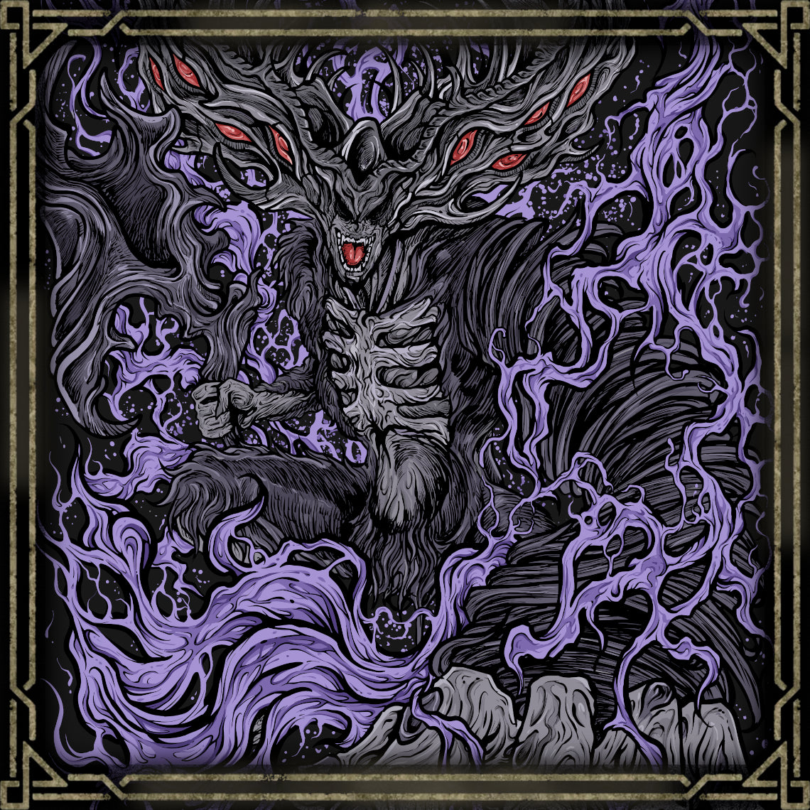 Concept Art of Manus Father of the Abyss. Manus represents the uncontrollable nature of humanity’s dark side. Once a man, he was awakened by those who sought forbidden knowledge. Twisted by rage and loss, Manus now rules the Abyss, drawing others into its endless hunger. He is the origin of darkness—and a tragic mirror of mankind’s downfall.