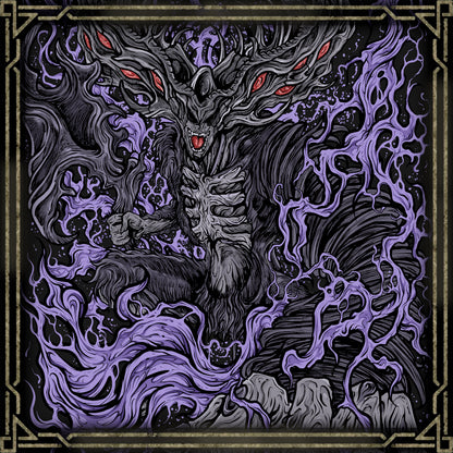 Concept Art of Manus Father of the Abyss. Manus represents the uncontrollable nature of humanity’s dark side. Once a man, he was awakened by those who sought forbidden knowledge. Twisted by rage and loss, Manus now rules the Abyss, drawing others into its endless hunger. He is the origin of darkness—and a tragic mirror of mankind’s downfall.