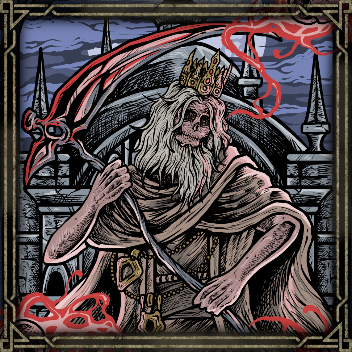 Concept Art of Martyr Logarius. The story of Martyr Logarius embodies Bloodborne’s themes of fanaticism, duty, and self-sacrifice. Rather than destroy the immortal queen of Cainhurst, he imprisoned her and sealed himself as her eternal jailer. Wearing the Crown of Illusions and standing watch over a fallen kingdom, Logarius became a haunting symbol of devotion carried beyond death itself.