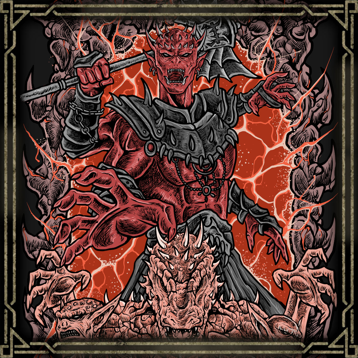 Artwork of Mehrunes Dagon. Mehrunes Dagon, the Daedric Prince of Destruction, floods Tamriel with chaos through the fiery Oblivion Gates in Tamriel. Each gate opens into the Deadlands, a realm of ash, lava, and brutal Daedra. Dagon’s invasion threatens all mortal life, embodying his eternal desire to remake the world through fire and annihilation.