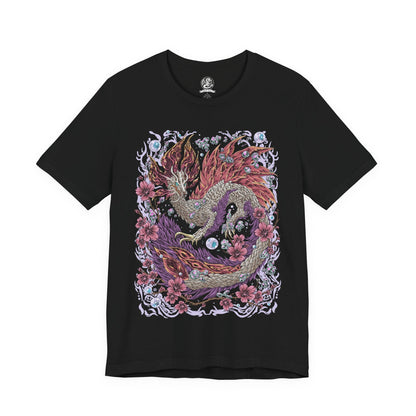 Image 4 of a T-Shirt design of Mizutsune from Monster Hunter, the graceful leviathan gliding across shimmering water as glowing bubbles drift through the air. Its sleek pink and white scales reflect moonlight while streams of water spiral around its serpentine body. The design captures Mizutsune’s elegant movements, aquatic mastery, and the deceptive beauty of a predator that attacks with fluid precision.