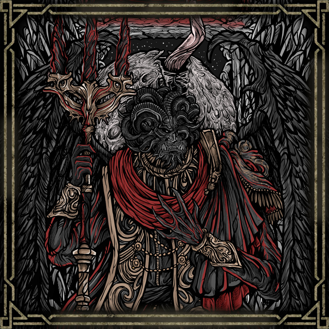Concept Art of Mohg Lord of Blood. Deep beneath the Lands Between lies Mohg, Lord of Blood—a demigod who defies the Erdtree’s order. As a cursed Omen, Mohg embraced his deformity, mastering blood magic and founding the Mohgwyn Dynasty. His ambition centers on Miquella, whom he hopes to elevate as a god. Mohg’s lore and battle are soaked in violence, power, and twisted devotion.