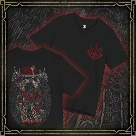 Thumbnail of a T-shirt featuring Mohg, Lord of Blood from Elden Ring, displaying his dark, blood-soaked figure and menacing aura, ideal for fans drawn to the sinister lore of the Blood Dynasty and the powerful demigod of the Lands Between.