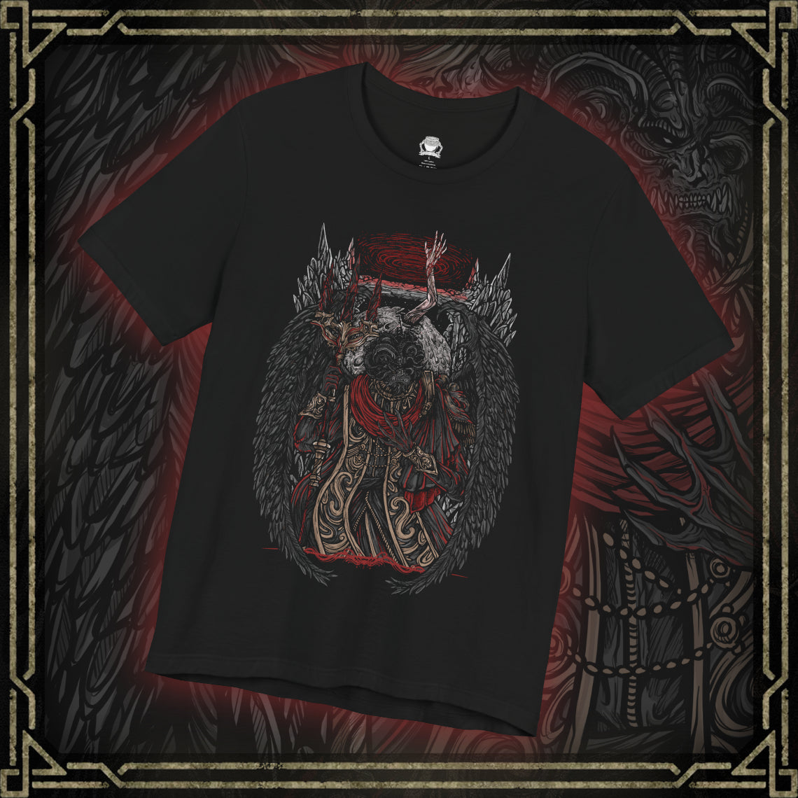 Thumbnail of a T-shirt featuring Mohg, Lord of Blood from Elden Ring, displaying his dark, blood-soaked figure and menacing aura, ideal for fans drawn to the sinister lore of the Blood Dynasty and the powerful demigod of the Lands Between.