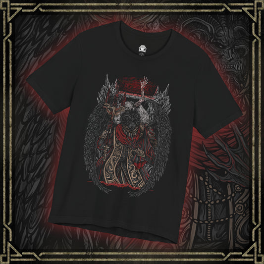 Thumbnail of a T-shirt featuring Mohg, Lord of Blood from Elden Ring, displaying his dark, blood-soaked figure and menacing aura, ideal for fans drawn to the sinister lore of the Blood Dynasty and the powerful demigod of the Lands Between.