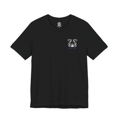Image 4 of a T-Shirt artwork depicting Nakarkos rising from a massive pile of bones inside the Ruined Pinnacle, with multiple tentacles extending from its skeletal body and gripping enormous monster skulls. Dark cavern walls, scattered remains, and ghostly energy frame the creature as it prepares to attack. The composition highlights Nakarkos' bizarre appearance and mastery of scavenged monster remains.