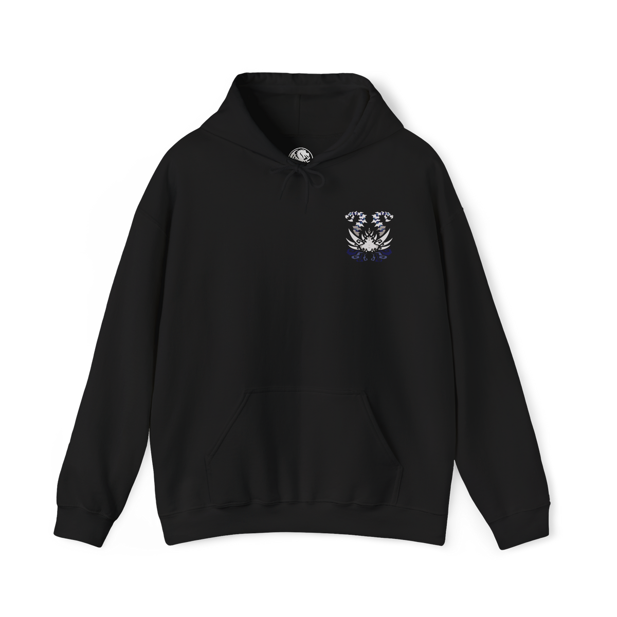 Image 4 of a Hooded Sweatshirt of Nakarkos from Monster Hunter Generations, towering within a vast underground cavern filled with enormous bones and shattered monster skulls. The skeletal Elder Dragon extends its tentacles around the battlefield while eerie energy illuminates its grotesque body. Dark stone, scattered remains, and dramatic shadows emphasize the creature's mysterious and terrifying presence.