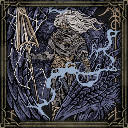 Concept Art of Nameless King and Stormdrake. The Nameless King stands as one of the ultimate tests in Dark Souls III. Wielding a massive storm spear and commanding draconic power, he fights with relentless precision and divine fury. His tragic exile and alliance with dragons make him one of the series’ most mysterious and revered figures.