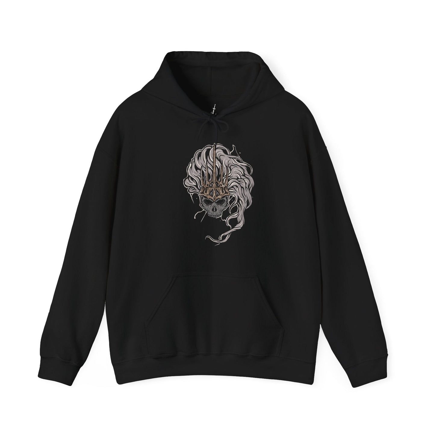 Image 4 of a Hooded Sweatshirt of the Nameless King standing beside the fallen Stormdrake amid roaring thunder and fractured stone. Lightning illuminates his weathered armor and serpent-like spear while storm winds tear across Archdragon Peak. The composition emphasizes sacrifice, power, and the tragic legend of Gwyn’s firstborn who abandoned the gods to stand beside the dragons.