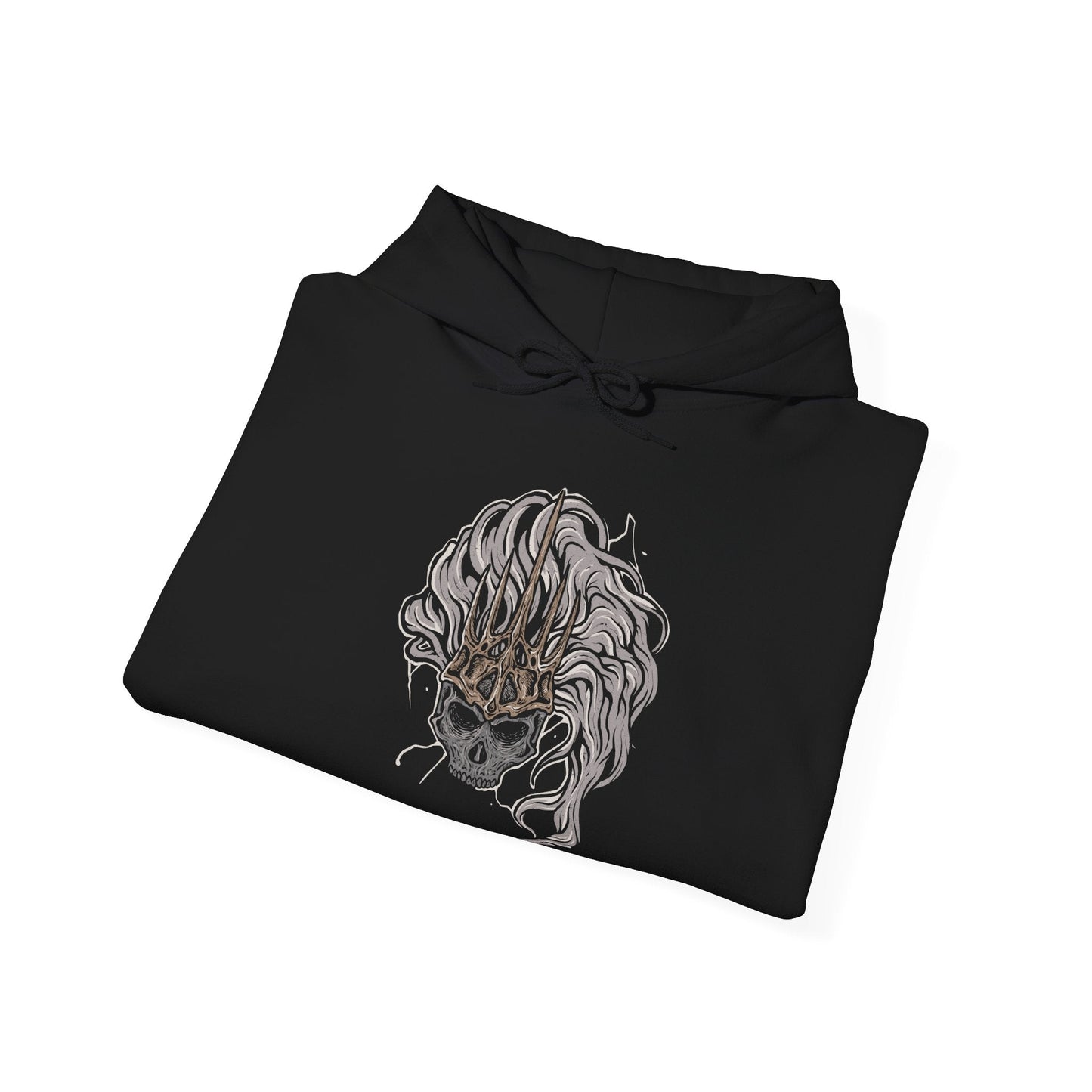 Image 6 of a Hooded Sweatshirt of the Nameless King standing beside the fallen Stormdrake amid roaring thunder and fractured stone. Lightning illuminates his weathered armor and serpent-like spear while storm winds tear across Archdragon Peak. The composition emphasizes sacrifice, power, and the tragic legend of Gwyn’s firstborn who abandoned the gods to stand beside the dragons.