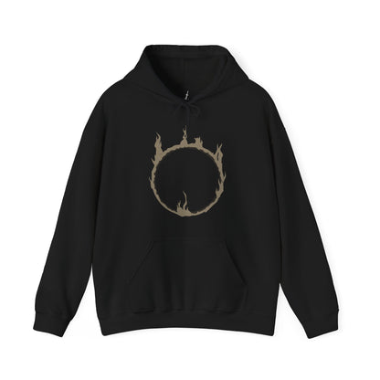 Image 4 of a Hooded Sweatshirt showcasing the Nameless King from Dark Souls, a towering figure wreathed in lightning and myth. Once Gwyn’s heir, he severed ties with his kin to follow the path of dragons, earning exile and erasure from history. This design highlights his flowing golden mane, ornate armor, and mastery of the storm—embodying one of the game’s most challenging and awe-inspiring boss fights.