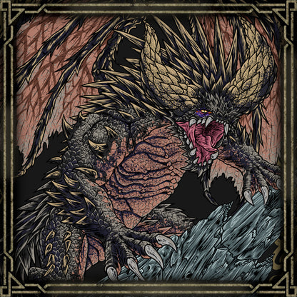 Wallpaper of Nergigante the Extinction Dragon. Known as the Eater of Elders, Nergigante thrives in chaos, attacking even the strongest dragons without hesitation. Its spikes harden and regrow during battle, turning its own body into a deadly weapon. In the world of Monster Hunter, Nergigante represents raw survival instinct and unstoppable predatory force.