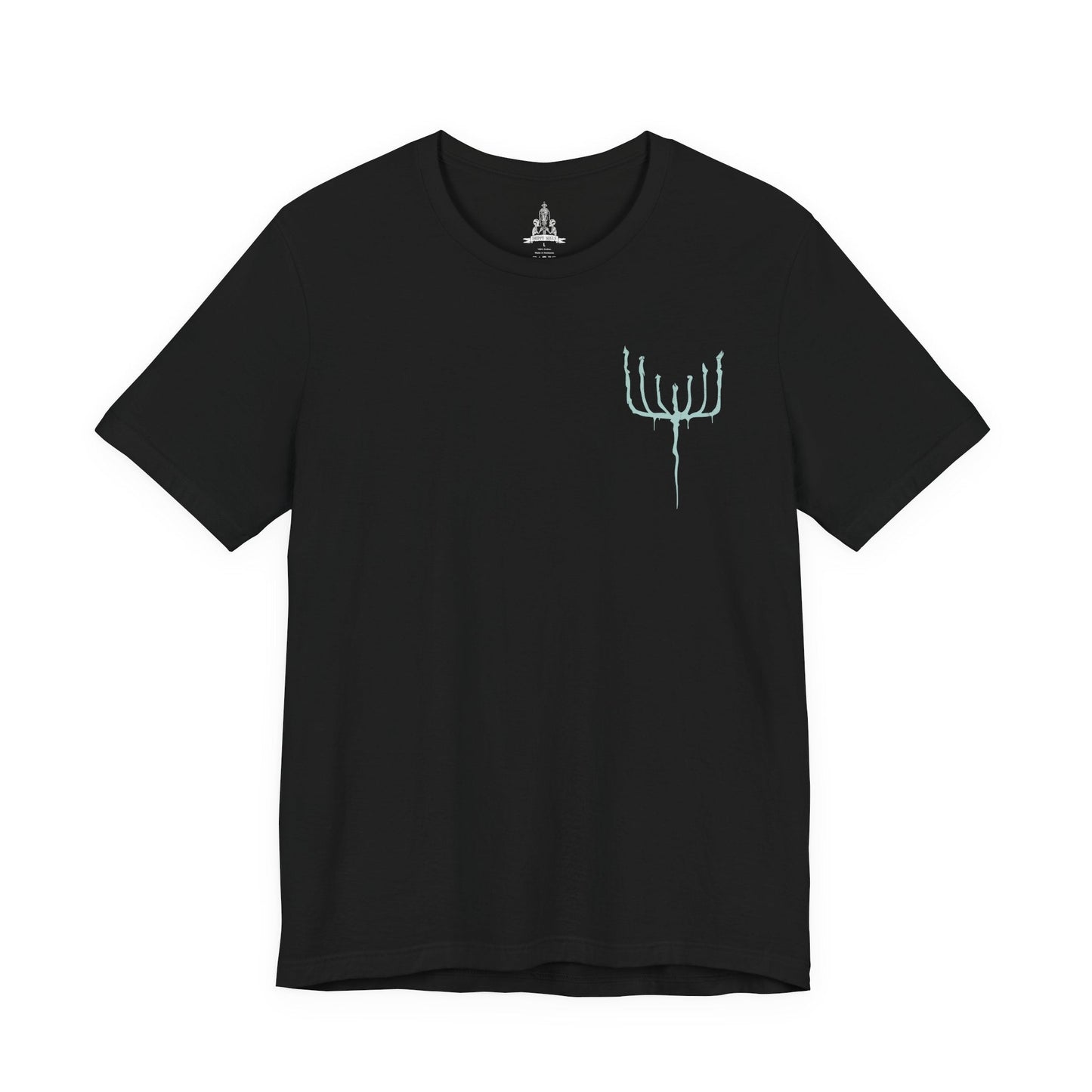 Image 4 of a T-shirt featuring the Orphan of Kos from Bloodborne, the vengeful child of the Great One slain by the hunters of Byrgenwerth. Born in agony on the corpse of its mother, the Orphan wields its own placenta as a weapon, shrieking in primal rage. This design captures the raw, tragic violence of the final Hunter’s Nightmare boss.