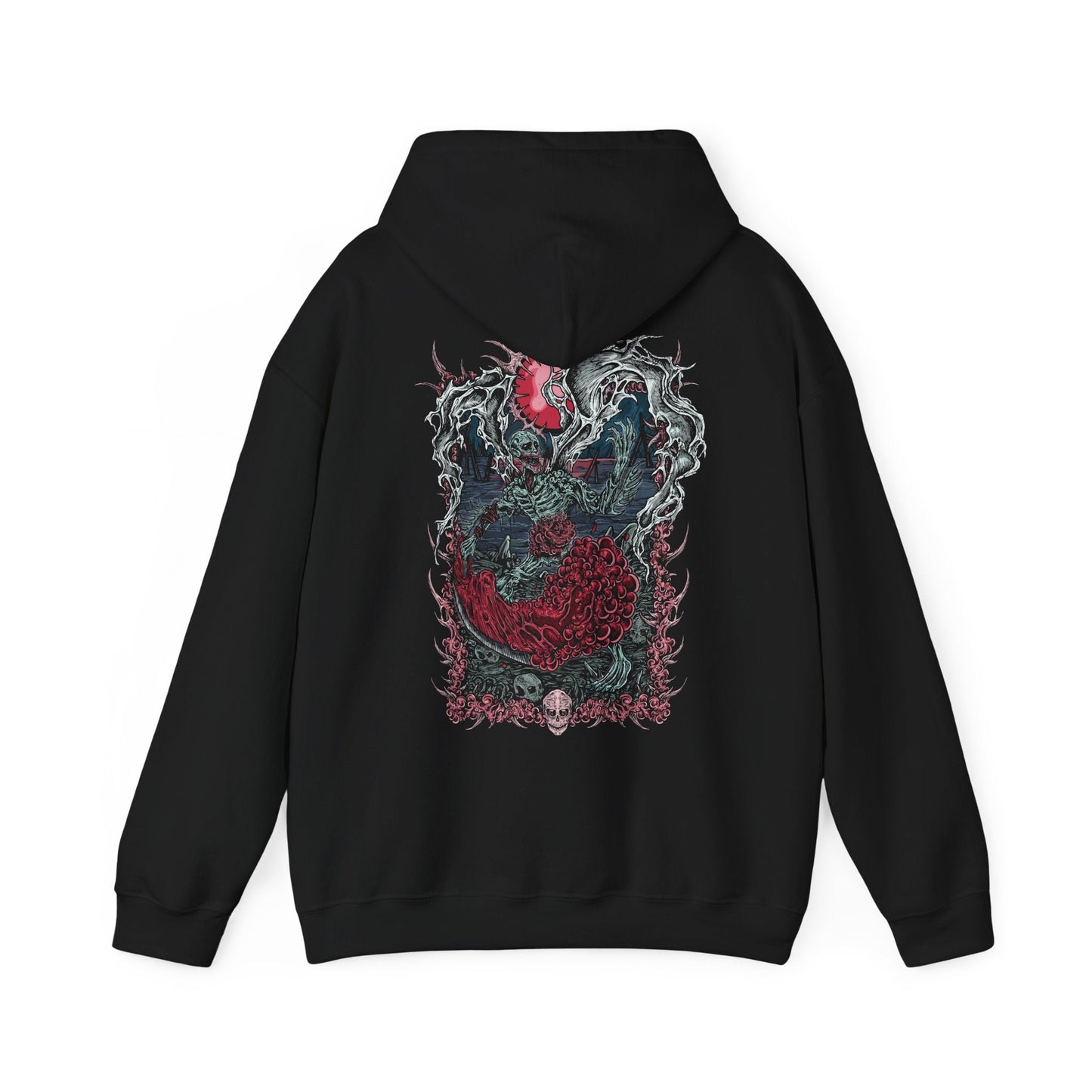 Image 5 of a Hooded Sweatshirt featuring the Orphan of Kos from Bloodborne, the anguished spawn of the Great One Kos and final guardian of the Hunter’s Nightmare. Screaming with primal rage, this emaciated, grotesque figure wields its own umbilical weapon in a relentless, grief-fueled assault. Born from cosmic tragedy and human sin, the Orphan embodies the sorrow and fury of a forsaken child of the void. This design captures the emotional weight of one of Bloodborne’s most haunting encounters.