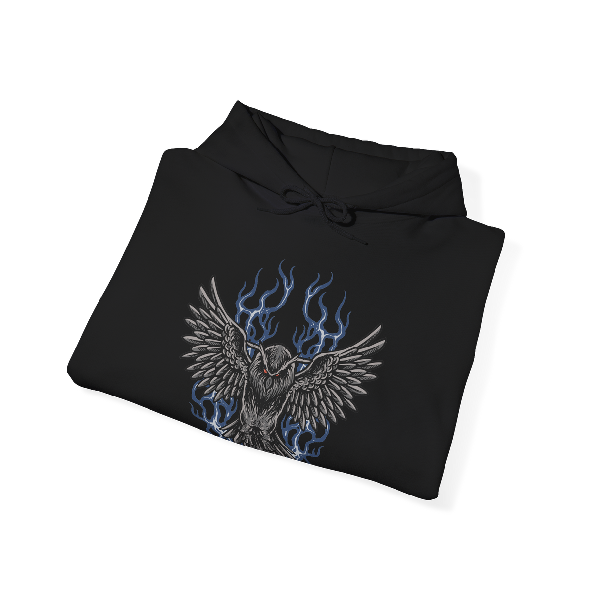 Image 6 of a Hooded Sweatshirt of Owl Father meditating in a secluded forest at midnight, seated beneath enormous ancient trees while his faithful owl rests beside him. Silver moonlight shines through the branches and illuminates Owl's imposing silhouette as mist rolls across the ground. The composition emphasizes solitude, discipline, mystery, and the quiet bond between the Great Shinobi and his owl.