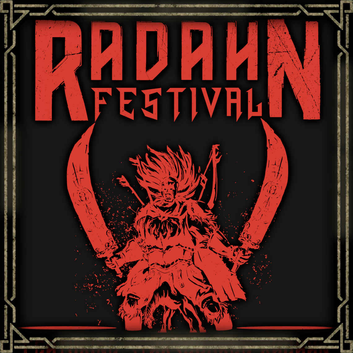 Concept Art of Radahn Festival. Held at Redmane Castle, the Radahn Festival invites brave Tarnished to face General Radahn, once a proud warrior now driven mad by Scarlet Rot. This legendary event is a lore-rich boss encounter that pays tribute to Radahn’s glory and tragedy, blending festival pageantry with one of Elden Ring’s most cinematic battles.