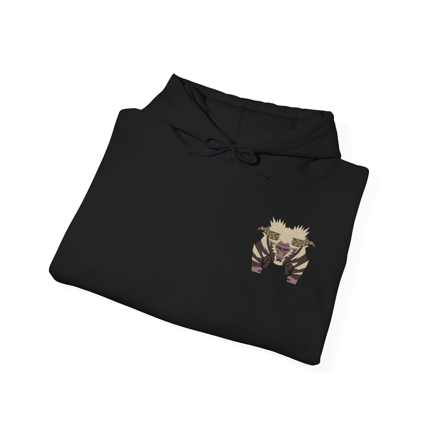 Image 6 of a Hooded Sweatshirt of Furious Rajang standing amid a shattered landscape, lightning surging through its body as it prepares to unleash devastating attacks. Its golden fur bristles with energy while the sky darkens above. The composition emphasizes chaos, destruction, and the raw, unrelenting force that defines Rajang at the peak of its fury.