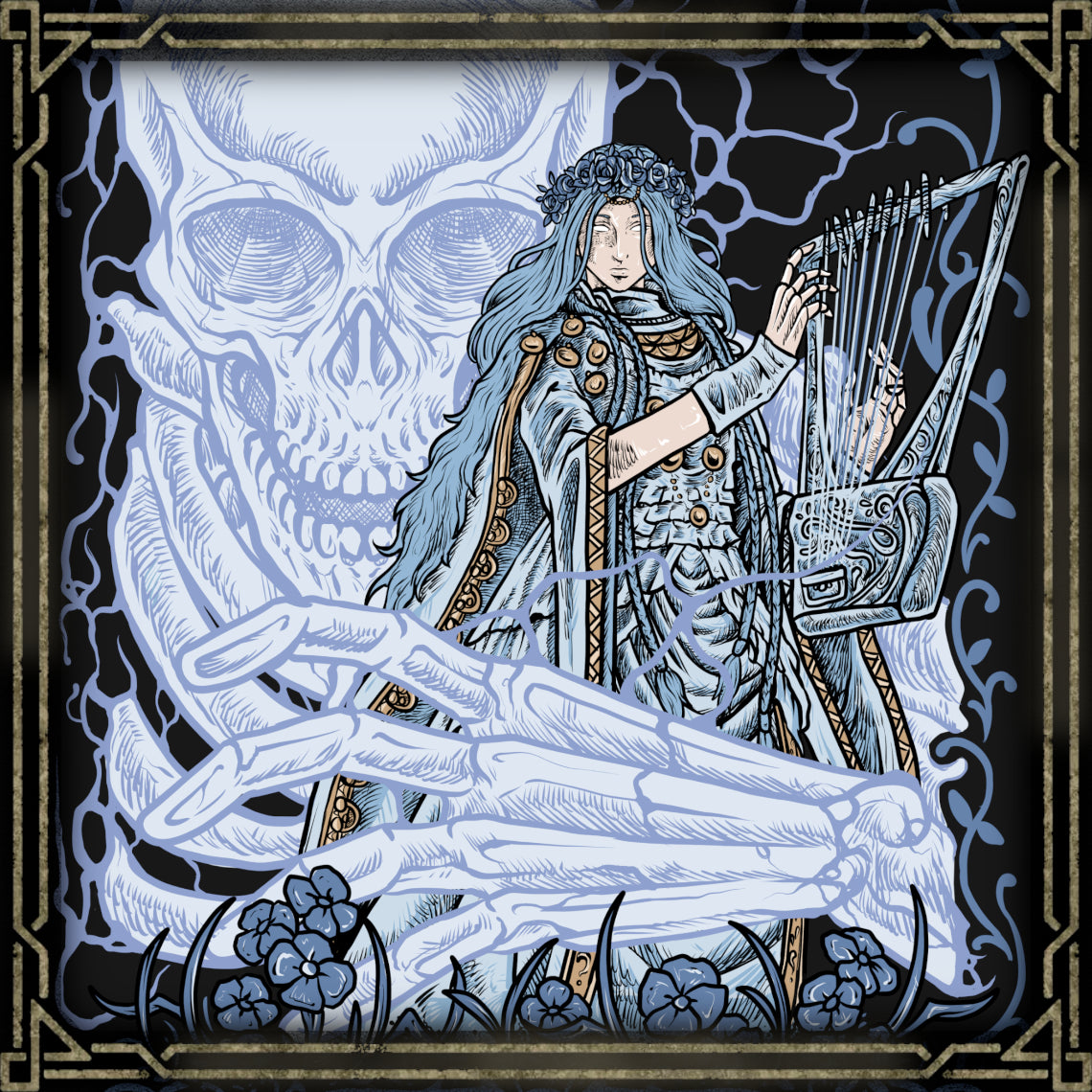 Concept Art of Revenant. Once born to privilege, now reduced to a hollow vessel, the Revenant carries the memory of a shattered house. In the stillness of her porcelain form, grief festers into fury, driving her endless march toward retribution.