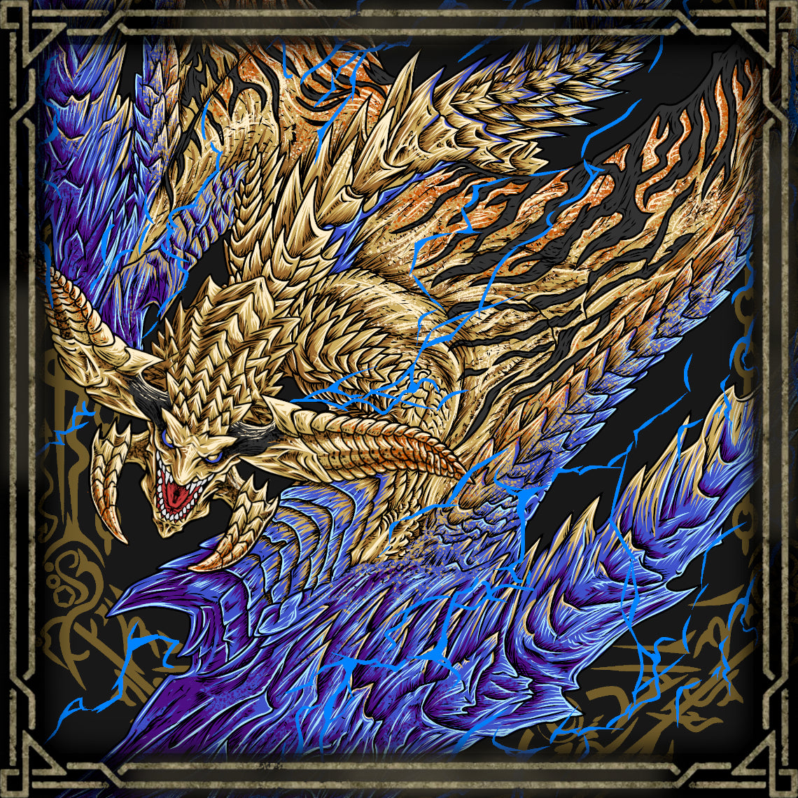 Artwork of Rey Dau the Shining Thunder. Rey Dau is the apex predator of the Windward Plains in Monster Hunter Wilds, ruling the harsh desert with unmatched speed and devastating lightning attacks. Its razor-sharp wing blades channel immense electrical energy, allowing Rey Dau to unleash thunderous strikes that can devastate both hunters and rival monsters in an instant.