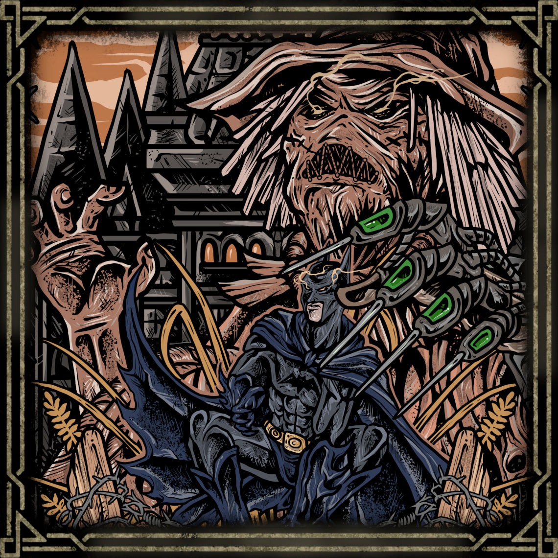 Wallpaper of Scarecrow. Roaming the streets of Gotham City, Scarecrow uses his fear gas to plunge entire populations into panic and hallucination. Rather than relying on brute force, he manipulates the minds of his victims, forcing them to confront their darkest phobias. His chilling appearance and twisted intellect have cemented his place among Gotham's greatest villains.