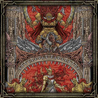 Artwork of Scarlet Rot Over Caelid. The Battle of Caelid saw Starscourge Radahn clash with Malenia, Blade of Miquella, in a duel between demigods. Their war ended when Malenia unleashed the Scarlet Rot, devastating the battlefield and transforming Caelid into a wasteland of crimson decay. The clash became legend — a moment where strength, pride, and divine curse reshaped the Lands Between forever.