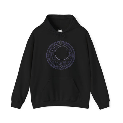 Image 4 of a Hooded Sweatshirt of Shadowheart and Shar intertwined through shadow magic, with shattered memories and moonlit symbols drifting through the darkness. Shar’s cold, divine presence towers over her chosen cleric, representing control, faith, and erasure. The composition emphasizes the tragic bond between mortal and god, capturing the themes of devotion, manipulation, and identity central to Baldur’s Gate 3.