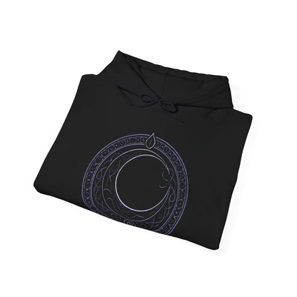 Image 6 of a Hooded Sweatshirt of Shadowheart and Shar intertwined through shadow magic, with shattered memories and moonlit symbols drifting through the darkness. Shar’s cold, divine presence towers over her chosen cleric, representing control, faith, and erasure. The composition emphasizes the tragic bond between mortal and god, capturing the themes of devotion, manipulation, and identity central to Baldur’s Gate 3.