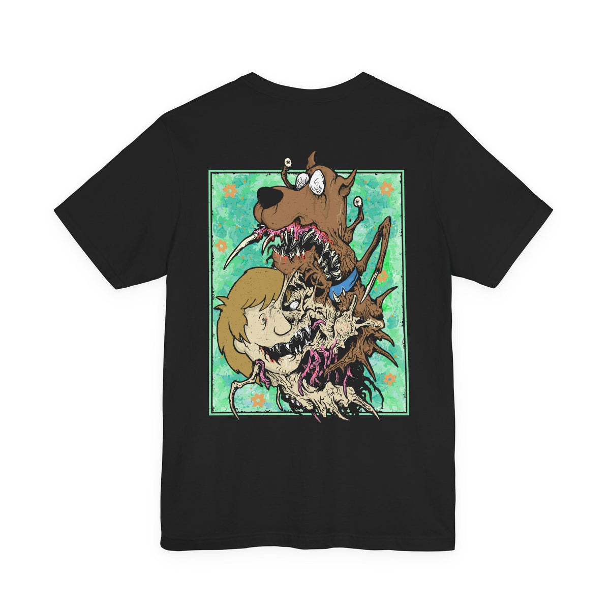Image 5 of a Double-sided T-Shirt artwork featuring Shaggy Rogers and Scooby-Doo from the classic Scooby-Doo cartoon series. The design highlights Shaggy's iconic green shirt, Scooby's brown fur and collar, and the duo's expressive personalities in a nostalgic animated style. Inspired by their legendary appetite, Scooby Snacks, and hilarious reactions to spooky monsters, the composition celebrates their enduring friendship and adventures with Mystery Inc.
