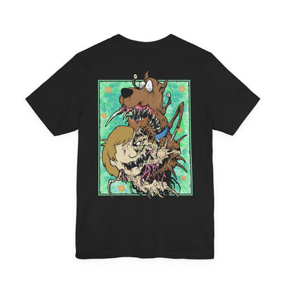 Image 5 of a Double-sided T-Shirt artwork featuring Shaggy Rogers and Scooby-Doo from the classic Scooby-Doo cartoon series. The design highlights Shaggy's iconic green shirt, Scooby's brown fur and collar, and the duo's expressive personalities in a nostalgic animated style. Inspired by their legendary appetite, Scooby Snacks, and hilarious reactions to spooky monsters, the composition celebrates their enduring friendship and adventures with Mystery Inc.