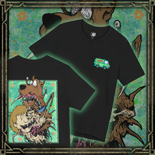 Thumbnail of a Double-sided T-Shirt artwork featuring Shaggy Rogers and Scooby-Doo from the classic Scooby-Doo cartoon series. The design highlights Shaggy's iconic green shirt, Scooby's brown fur and collar, and the duo's expressive personalities in a nostalgic animated style. Inspired by their legendary appetite, Scooby Snacks, and hilarious reactions to spooky monsters, the composition celebrates their enduring friendship and adventures with Mystery Inc.