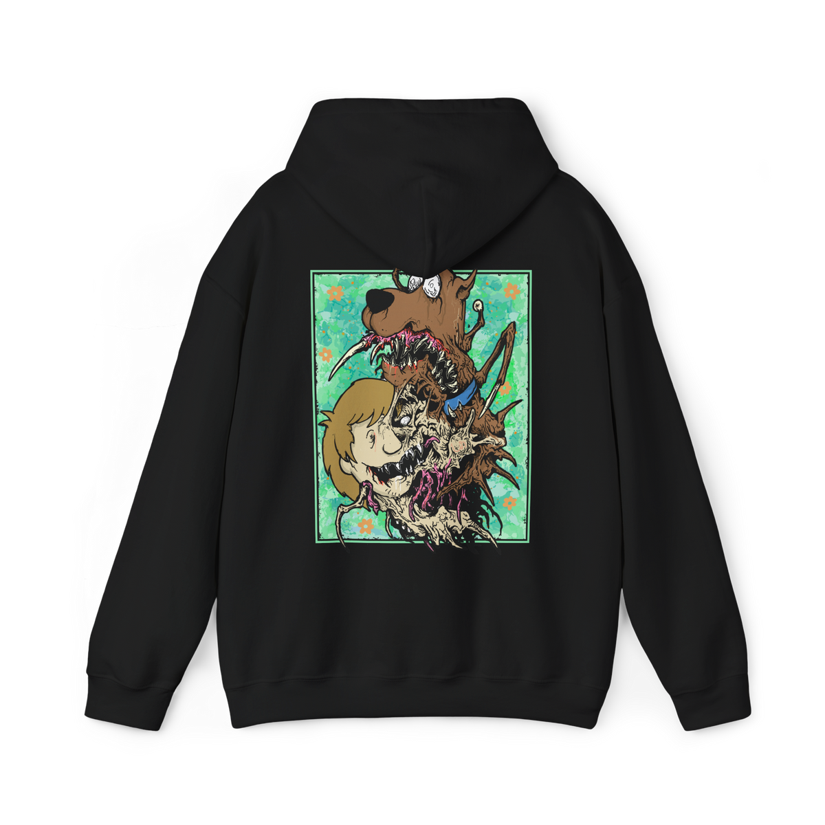 Image 5 of a Hooded Sweatshirt design featuring Shaggy Rogers and Scooby-Doo from Scooby-Doo, portraying the iconic duo in a nostalgic cartoon-inspired composition. Shaggy appears in his signature green shirt beside Scooby-Doo, the lovable brown Great Dane wearing his distinctive collar. Their expressive faces and playful poses capture their legendary fear of monsters, love of Scooby Snacks, and close friendship.