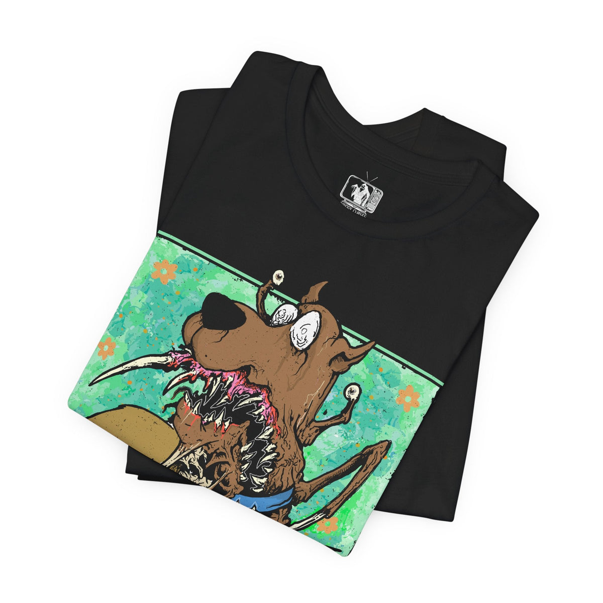 Image 5 of a T-Shirt design of Shaggy Rogers and Scooby-Doo from Scooby-Doo, featuring the iconic best friends together in a playful cartoon-inspired composition. Shaggy wears his recognizable green shirt and brown trousers while Scooby-Doo stands beside him with his signature collar and expressive face. The artwork celebrates their hilarious cowardice, love of food, legendary friendship, and unforgettable adventures solving mysteries with Mystery Inc.