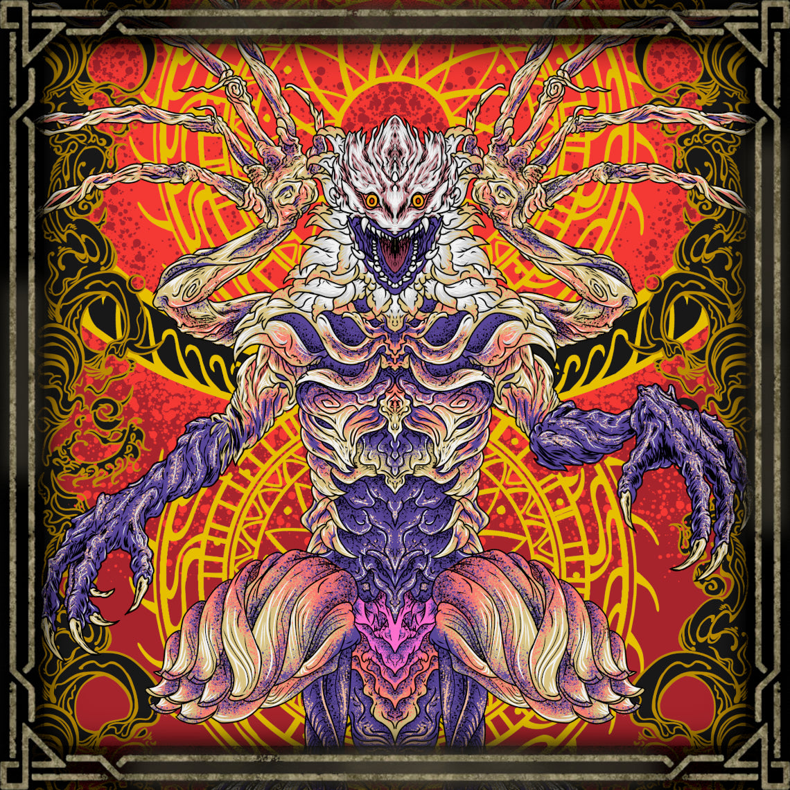 Concept Art of Shara Ishvalda. A powerful dark fantasy illustration of Shara Ishvalda, the Old Everwyrm from Monster Hunter World: Iceborne. The design draws inspiration from its colossal body, rocky exterior, and terrifying revealed form, evoking the ancient force that threatens to tear the New World apart.