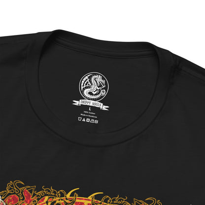 Folded T-shirt design featuring Shara Ishvalda, the mysterious Old Everwyrm Elder Dragon from Monster Hunter World Iceborne. The artwork highlights the creature’s imposing rocky armor, eerie wing-like appendages, and monstrous silhouette, capturing its ability to manipulate vibrations and devastate the surrounding landscape. A dark fantasy Monster Hunter graphic for fans of powerful Elder Dragons and the Iceborne expansion.
