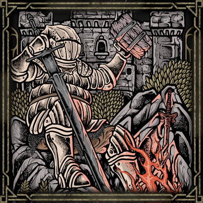 Artwork of Siegward of Catarina. Siegward of Catarina is a noble knight encountered throughout Dark Souls III, recognizable by his distinctive Catarina armor and kind-hearted nature. Despite his frequent moments of doubt and exhaustion, Siegward remains committed to his promises and friends. His journey ultimately leads him to Yhorm the Giant, where he fulfills his solemn vow and stands beside his old friend in one of the game's most emotional moments.