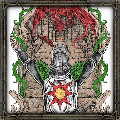 Concept Art of Solaire of Astora White. In Dark Souls, Solaire is a radiant warrior from Astora, driven by a personal quest to find his “very own sun.” Respected for his kindness and valor, he represents a rare beacon of hope. As a Warrior of Sunlight, he aids other Undead in boss battles. Whether his fate ends in glory or madness, Solaire’s journey remains one of the game’s most memorable tales.