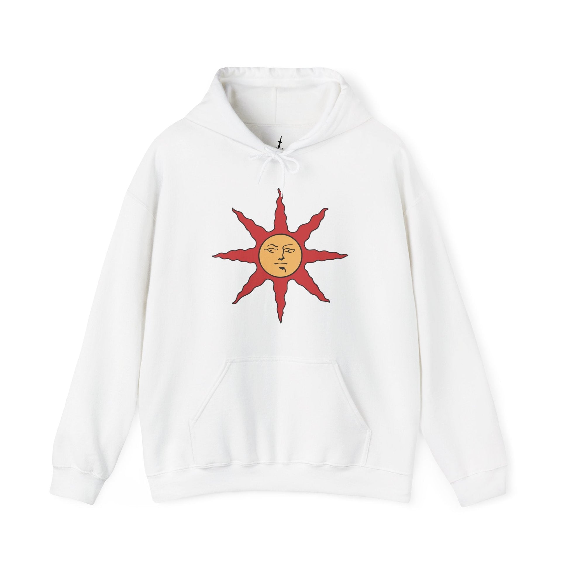 Image 4 of a Hooded Sweatshirt featuring Solaire of Astora from Dark Souls with his iconic Praise the Sun pose, capturing his hopeful spirit and dedication to the sunlight, perfect for fans who celebrate the optimism and camaraderie of this beloved warrior.