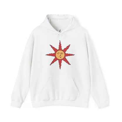 Image 4 of a Hooded Sweatshirt featuring Solaire of Astora from Dark Souls with his iconic Praise the Sun pose, capturing his hopeful spirit and dedication to the sunlight, perfect for fans who celebrate the optimism and camaraderie of this beloved warrior.