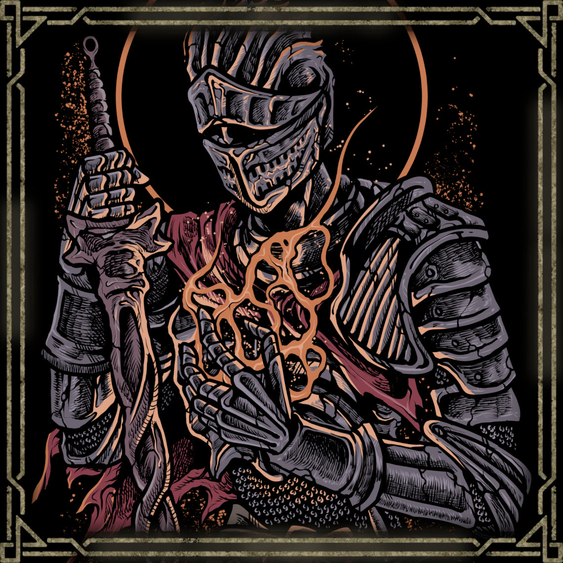 Fanart of Soul of Cinder. Bound by the will of those who came before, the Soul of Cinder stands as the final guardian of a dying age. Within its shifting form burn the countless champions who once chose to link the fire, their strength and sorrow forged into a single, eternal sentinel. Each strike carries echoes of forgotten battles, each flame a memory of sacrifice.